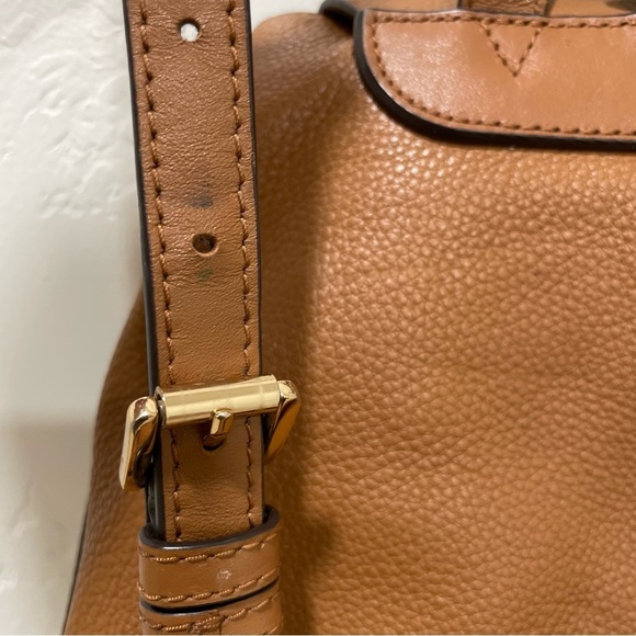 Michael Kors Raven Medium Pebbled Leather Backpack Brown Tan Snap Fastening